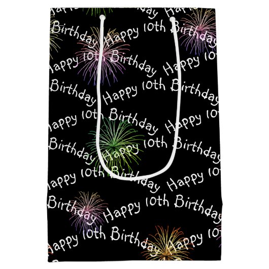 Happy 10th Birthday Fireworks Medium Cadeauzakje (Achterkant)