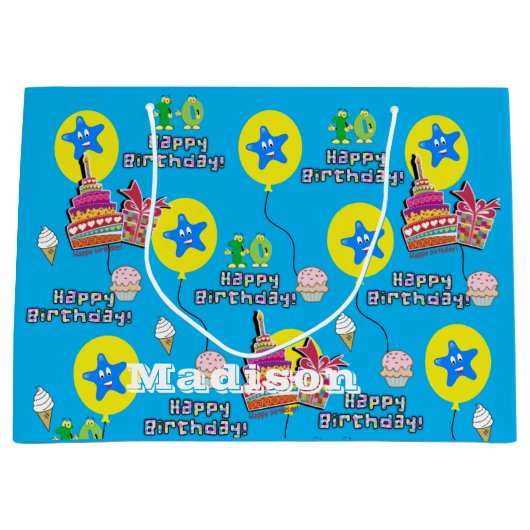 Happy 10th Birthday Gift Bag #10 Blue Groot Cadeauzakje (Voorkant)