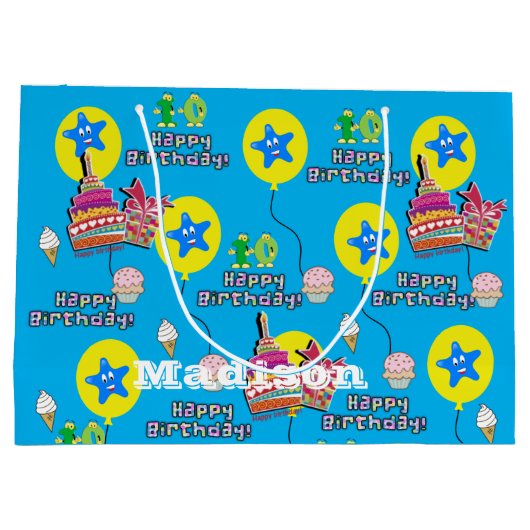 Happy 10th Birthday Gift Bag #10 Blue Groot Cadeauzakje (Achterkant)