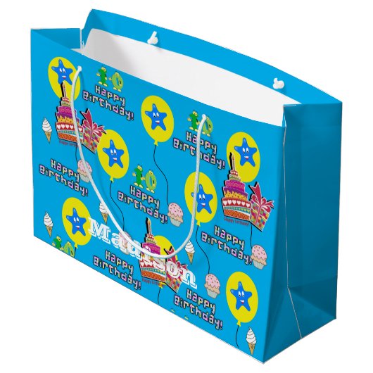 Happy 10th Birthday Gift Bag #10 Blue Groot Cadeauzakje (Achterkant Gekanteld)
