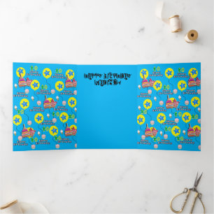 Happy 10th Birthday Kaart, #10 Blue &Yellow Drieluik Kaart