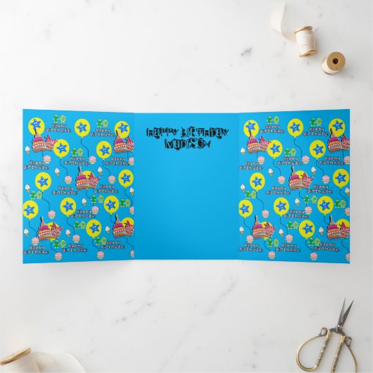 Happy 10th Birthday Kaart, #10 Blue &Yellow Drieluik Kaart (Binnen)