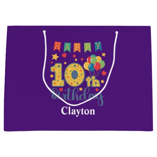 Happy 10th Birthday Large Gift Bag Groot Cadeauzakje (Voorkant)