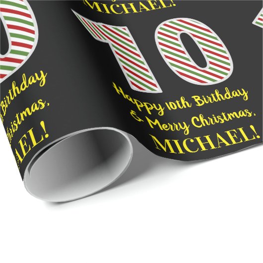 Happy 10th Birthday & Merry Kerstmis, aangepaste n Cadeaupapier (Rol Hoek)