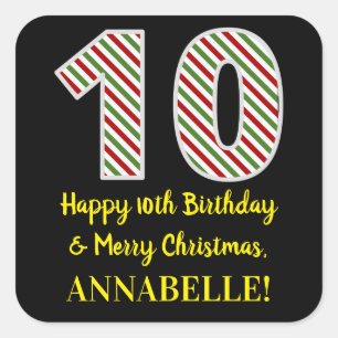 Happy 10th Birthday & Merry Kerstmis, aangepaste n Vierkante Sticker