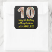 Happy 10th Birthday & Merry Kerstmis, aangepaste n Vierkante Sticker (Tas)
