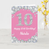 Happy 10th Birthday Pink en Silver Glitter Card Kaart (Gele Bloem)
