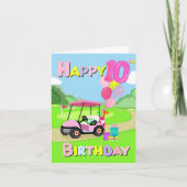 Happy 10th Birthday Polka Dot Pink Girly Golf Kaar Kaart (Voorkant)
