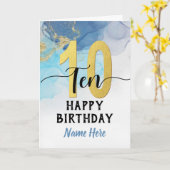 Happy 10th Birthday Waterverf Blue & Gold Boy Kaart (Gele Bloem)