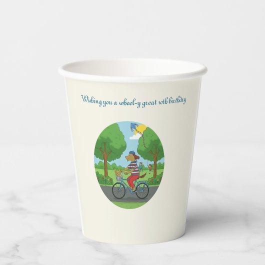 Happy 10th Birthday with Dog riding a Bike Papieren Bekers (Achterkant)