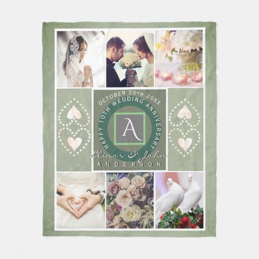 "Happy 10th Jubileum"6 foto's Tin kleur Fleece Deken (Voorkant)