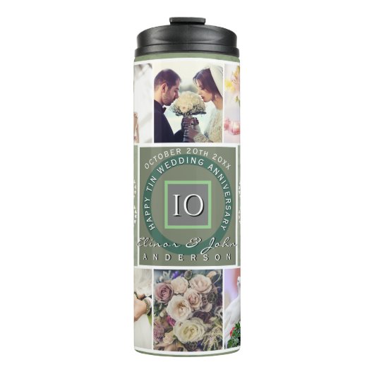 "Happy 10th Jubileum"6 foto's Tin kleur Thermosbeker (Voorkant)