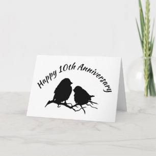 Happy 10th Jubileum Cute Bird Couple Silhouette Kaart