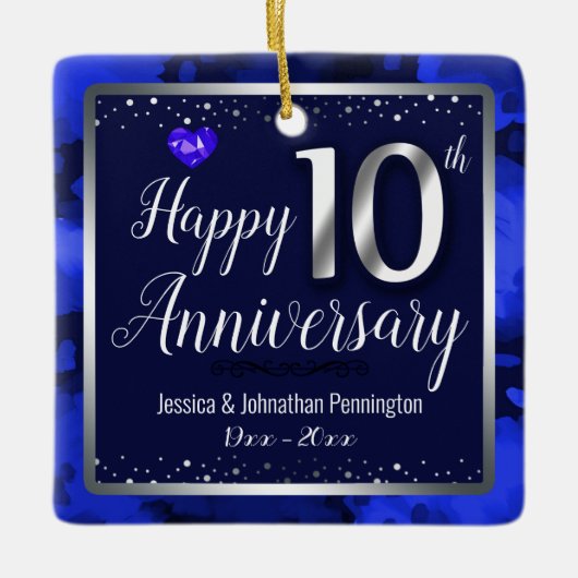 Happy 10th Wedding Jubileum - Aangepaste naam Keramisch Ornament (Voorkant)