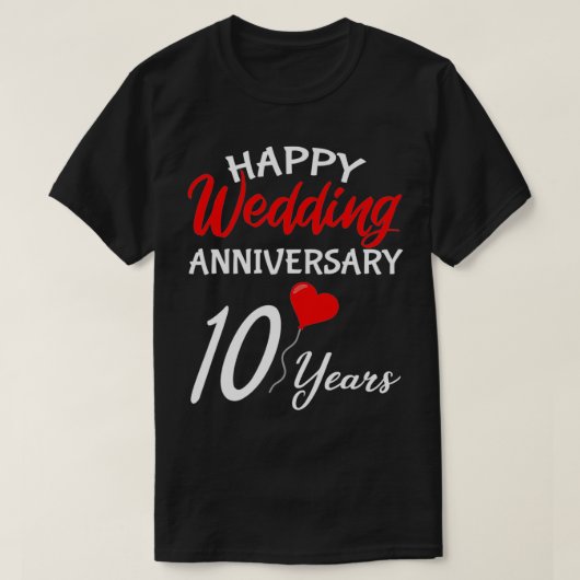 Happy 10th Wedding Jubileum Heart Hem Haar Coupl T-shirt (Design voorkant)