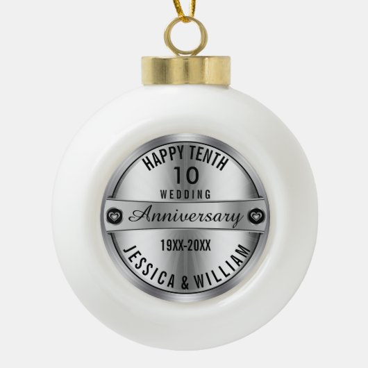 Happy 10th Wedding Jubileum Silver & Diamonds Keramische Bal Ornament (Voorkant)