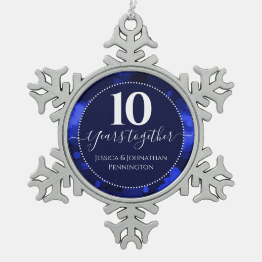 Happy 10th Wedding Jubileum Tin Sneeuwvlok Ornament (Voorkant)