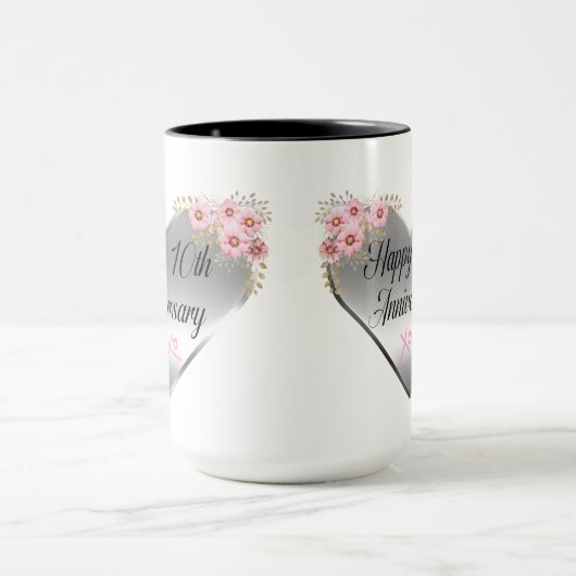 Happy 10th Wedding Jubileum Two-Toned Mok 15oz (Midden)