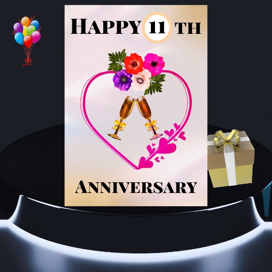 Happy 11e Jubileum  Bloemen Kaart