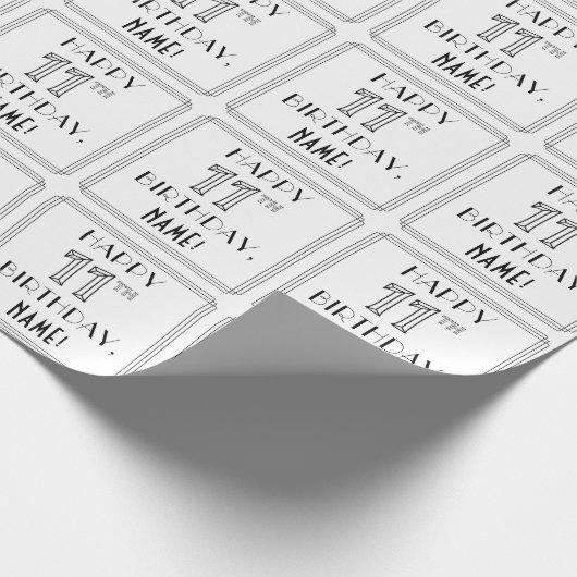 HAPPY 11TH BIRTHDAY; Art Deco Style; aangepaste na Cadeaupapier (Hoek)