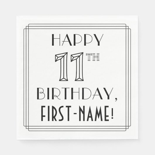 HAPPY 11TH BIRTHDAY; Art Deco Style; aangepaste na Servet (Voorkant)