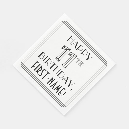 HAPPY 11TH BIRTHDAY; Art Deco Style; aangepaste na Servet (Hoek)