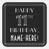 HAPPY 11TH BIRTHDAY; Art Deco Style; aangepaste na Vierkante Sticker (Voorkant)