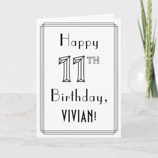 Happy 11th Birthday, Art Deco Style met aangepaste Kaart (Voorkant)