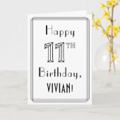 Happy 11th Birthday, Art Deco Style met aangepaste Kaart (Gele Bloem)