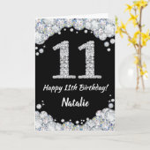 Happy 11th Birthday Black en Silver Glitter Card Kaart (Gele Bloem)