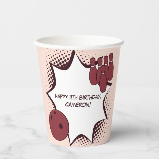 Happy 11th Birthday Bowling Party Papieren Bekers (Voorkant)