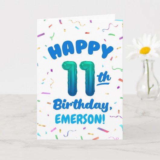 Happy 11th Birthday Card with Custom Name Kaart (Kleine Plant)