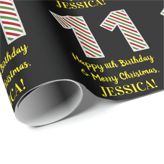 Happy 11th Birthday & Merry Kerstmis, aangepaste n Cadeaupapier (Rol Hoek)
