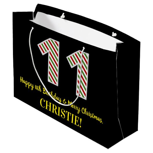 Happy 11th Birthday & Merry Kerstmis, aangepaste n Groot Cadeauzakje (Achterkant Gekanteld)