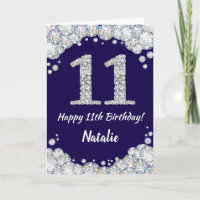 Happy 11th Birthday Navy Blue en Silver Glitter