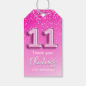 Happy 11th Birthday Pink Balloon for Her Cadeaulabel (Voorkant)