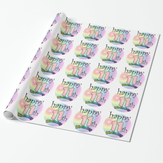 Happy 11th Birthday (roze) Cadeaupapier (Uitgerold)