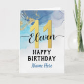 Happy 11th Birthday Waterverf Blue & Gold Boy Kaart (Voorkant)