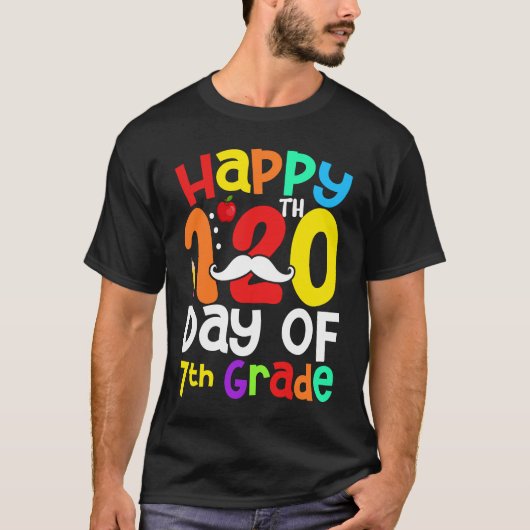 Happy 120th Day Of 7th Grade Mustache  Teacher Stu T-shirt (Voorkant)