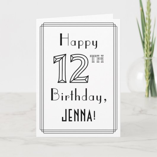 Happy 12th Birthday, Art Deco Style met aangepaste Kaart (Voorkant)