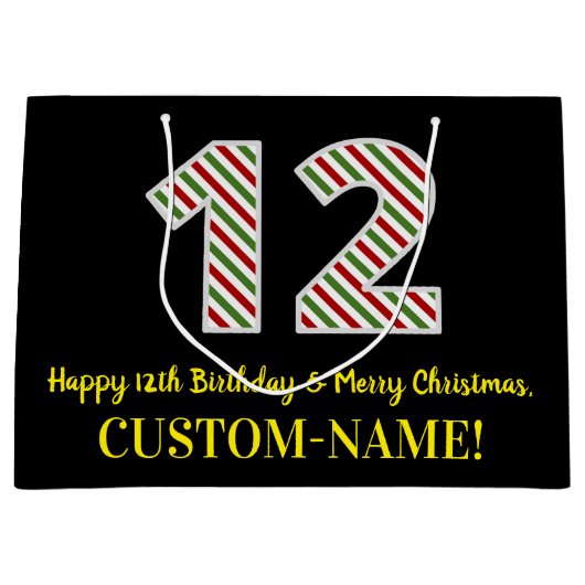 Happy 12th Birthday & Merry Kerstmis, aangepaste n Groot Cadeauzakje (Voorkant)