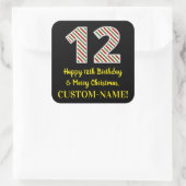 Happy 12th Birthday & Merry Kerstmis, aangepaste n Vierkante Sticker (Tas)