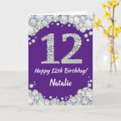 Happy 12th Birthday Paars en Silver Glitter Card Kaart (Gele Bloem)