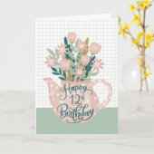 Happy 12th Birthday w / Polka Dot Theepot van bloe Kaart (Gele Bloem)