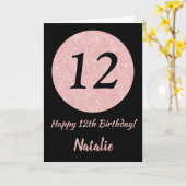 Happy 12th Birthday Zwart en Roos Pink Gold Kaart (Gele Bloem)