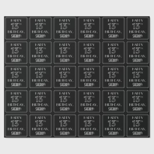 HAPPY 13TH BIRTHDAY; Art Deco Style met aangepaste Cadeaupapier (Zoom)