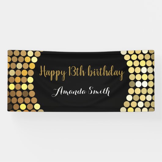 Happy 13th Birthday Banner Black en Gold Glitter (Horizontaal)