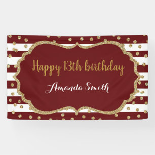 Happy 13th Birthday Banner Burgundy Gold Glitter