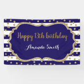 Happy 13th Birthday Banner Navy Blue Gold Glitter (Horizontaal)