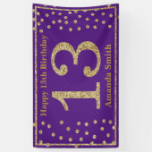 Happy 13th Birthday Banner Paars en Gold Glitter (Verticaal)